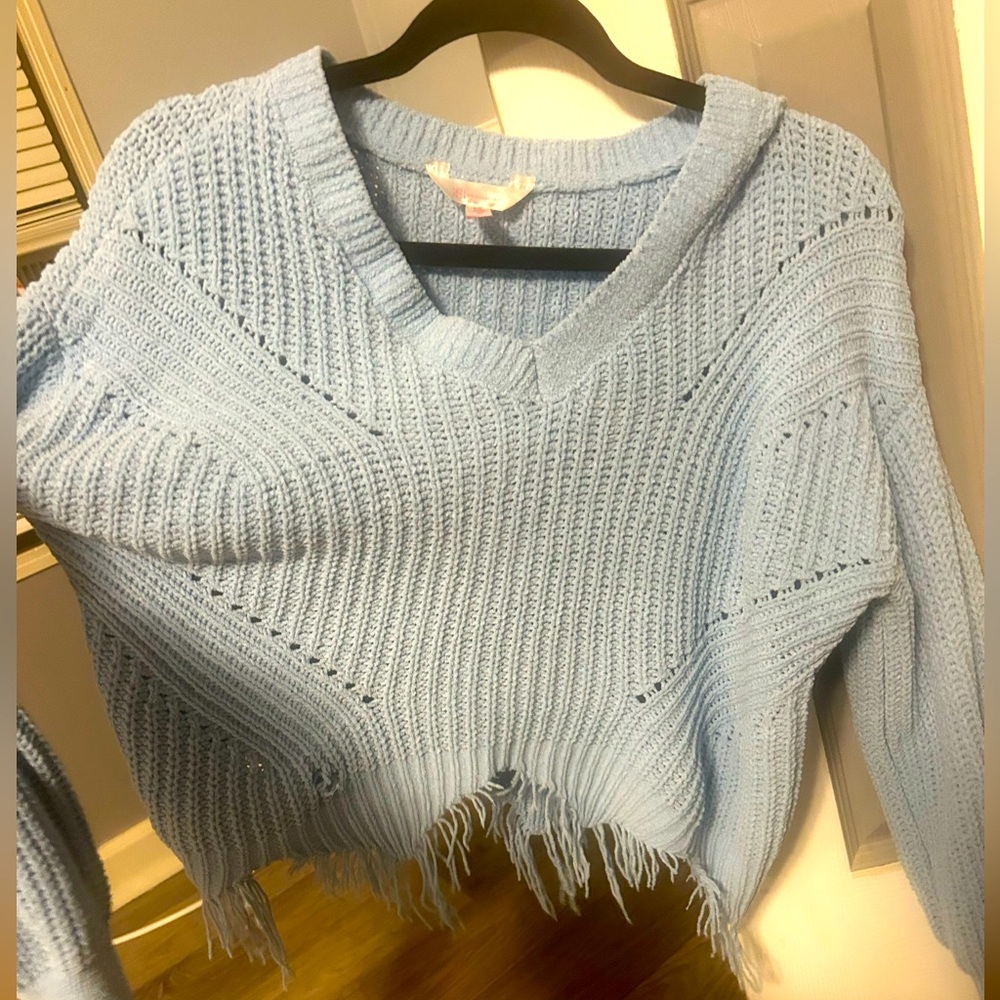 Cropped long sleeve ruffled sweater